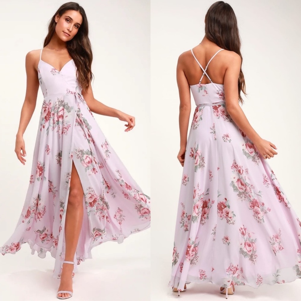 Lulus | Elegantly Inclined Lavender Floral Print Wrap Maxi Dress